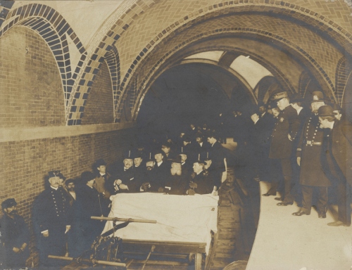 03 Edward Levick. Mayor McClellan on first subway trip. 1904