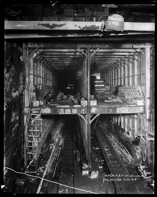 05 Pierre P. Pullis  G. W. Pullis. Subway tunnel construction at Lexington Avenue and 97th Street. 1913