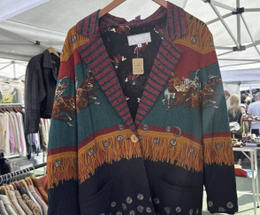 A patterned vintage cardigan at Grand Bazaar NYC in the fall roundup